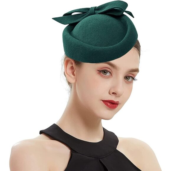 Vintage Wool Felt Pillbox Hat Women Church Wedding Winter Fascinator Beret main image 5